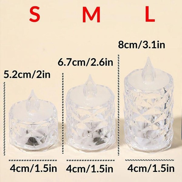 3PCS Crystal Flameless Candle Light LED Electronic Candle Lights Battery Powered Ambient Lights for Halloween Wedding Party Dating Festival Christmas Room Home Decor
