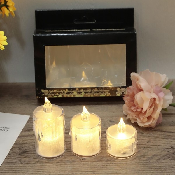 3PCS Crystal Flameless Candle Light LED Electronic Candle Lights Battery Powered Ambient Lights for Halloween Wedding Party Dating Festival Christmas Room Home Decor