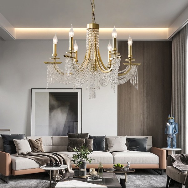 Modern Clear Crystal Chandelier Adjustable 6/8 Lights Crystal Glass Flush Mount Hanging Ceiling Pendant Light Classic Candle Style Lighting Fixture E12/E14 for Bedroom Living Room Hallway Entry 110-240V Modern Clear Crystal Chandelier Adjustable 6/8 Lights Crystal Glass Flush Mount Hanging Ceiling Pendant Light Classic Candle Style Lighting Fixture E12/E14 for Bedroom Living Room Hallway Entry 110-240V