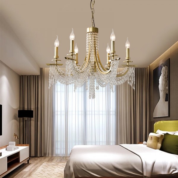 Modern Clear Crystal Chandelier Adjustable 6/8 Lights Crystal Glass Flush Mount Hanging Ceiling Pendant Light Classic Candle Style Lighting Fixture E12/E14 for Bedroom Living Room Hallway Entry 110-240V Modern Clear Crystal Chandelier Adjustable 6/8 Lights Crystal Glass Flush Mount Hanging Ceiling Pendant Light Classic Candle Style Lighting Fixture E12/E14 for Bedroom Living Room Hallway Entry 110-240V