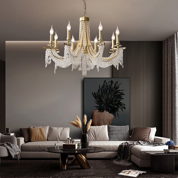 Modern Clear Crystal Chandelier Adjustable 6/8 Lights Crystal Glass Flush Mount Hanging Ceiling Pendant Light Classic Candle Style Lighting Fixture E12/E14 for Bedroom Living Room Hallway Entry 110-240V Modern Clear Crystal Chandelier Adjustable 6/8 Lights Crystal Glass Flush Mount Hanging Ceiling Pendant Light Classic Candle Style Lighting Fixture E12/E14 for Bedroom Living Room Hallway Entry 110-240V
