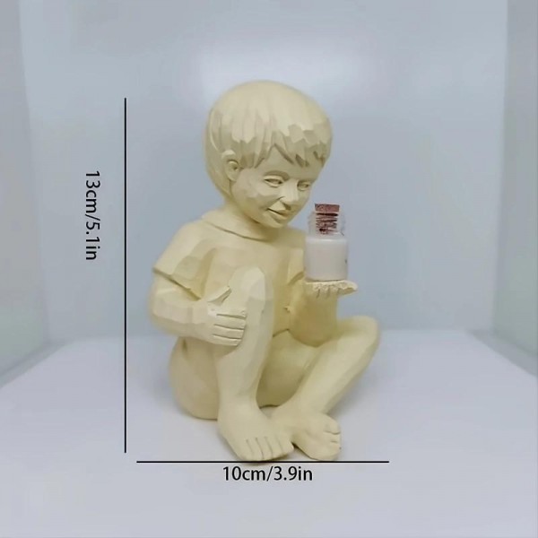 Outdoor Luminous Boy and Girl Resin Courtyard Garden Decoration Sculpture Garden Courtyard Solar Lighted Firefly Jar with Switch 40Mah Battery Creative Yard Outdoor Sculpture for Garden Decor