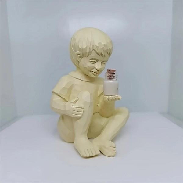 Outdoor Luminous Boy and Girl Resin Courtyard Garden Decoration Sculpture Garden Courtyard Solar Lighted Firefly Jar with Switch 40Mah Battery Creative Yard Outdoor Sculpture for Garden Decor