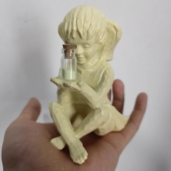 Outdoor Luminous Boy and Girl Resin Courtyard Garden Decoration Sculpture Garden Courtyard Solar Lighted Firefly Jar with Switch 40Mah Battery Creative Yard Outdoor Sculpture for Garden Decor