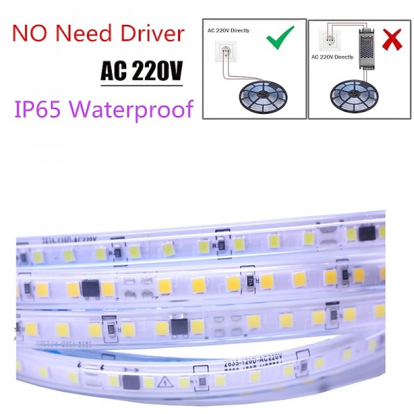 AC220V-240V LED Strip NO Need Driver IP65 Waterproof 3000K 4000K 6000K 2835 120Leds/M Flexible Ribbon Rope Tape Light AC220V-240V LED Strip NO Need Driver IP65 Waterproof 3000K 4000K 6000K 2835 120Leds/M Flexible Ribbon Rope Tape Light