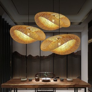 Bamboo Chandelier Retro Rattan 60cm E26/E27 Chandelier Ceiling Lighting is Applicable to Living Room Bedroom Restaurant Cafe Bar Restaurant Club 110-240V