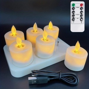 6Pcs Rechargeable LED Flameless Candles - Battery Operated, Flickering Moving Wick Votive Tea Lights for Pumpkin, Valentine&#039;s Day, Thanksgiving, and Wedding Decorations