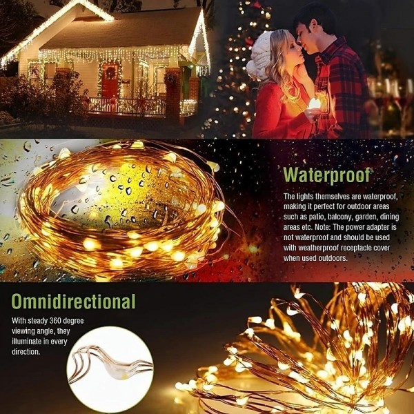 Outdoor Solar String Lights, Solar Powered Fairy Lights With 8 Modes Waterproof Decoration Copper Wire Lights For Patio Yard Trees Christmas Wedding Party