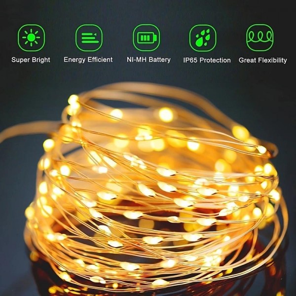 Outdoor Solar String Lights, Solar Powered Fairy Lights With 8 Modes Waterproof Decoration Copper Wire Lights For Patio Yard Trees Christmas Wedding Party