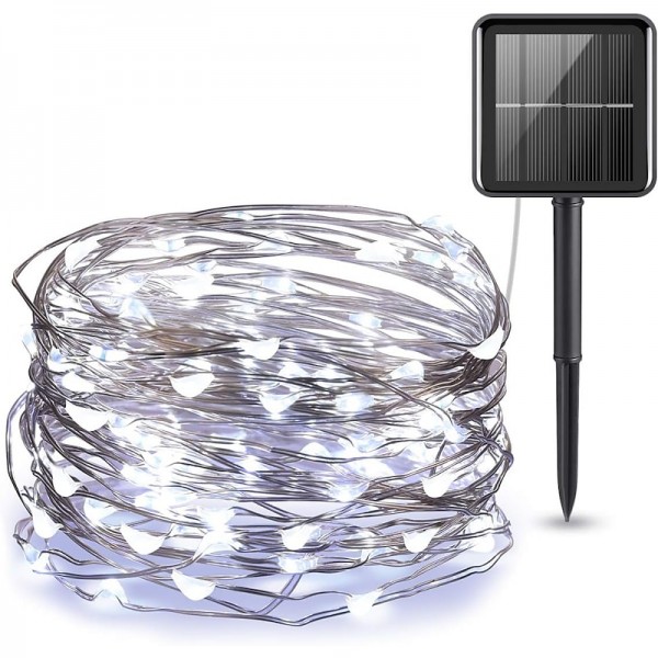 Outdoor Solar String Lights, Solar Powered Fairy Lights With 8 Modes Waterproof Decoration Copper Wire Lights For Patio Yard Trees Christmas Wedding Party