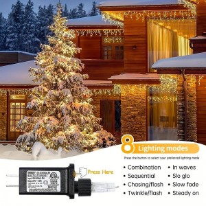 1 Pack Christmas 10 Meters 400 LEDs Icicle Lights Outdoor Christmas Lights with 8 Modes Timers Remote Waterproof, Plug in Connectable Fairy String Lights for Outside and Indoor House