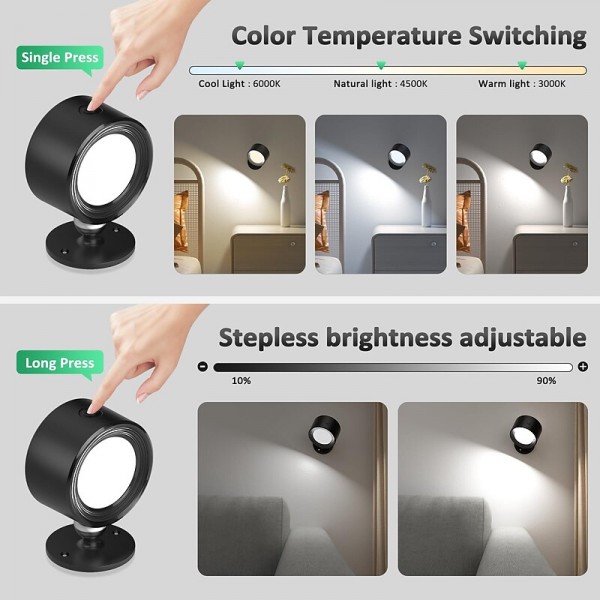LED Wall Mounted Lights 2 Pcs with Remote, Sensor Puck Lamp 3000mAh Rechargeable Battery Operated, Tri-Color Dimmable Magnetic 360° Rotation Cordless Light for Bedroom Bedside LED Wall Mounted Lights 2 Pcs with Remote, Sensor Puck Lamp 3000mAh Rechargeable Battery Operated, Tri-Color Dimmable Magnetic 360° Rotation Cordless Light for Bedroom Bedside