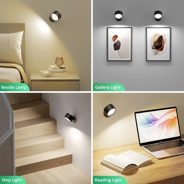 LED Wall Mounted Lights 2 Pcs with Remote, Sensor Puck Lamp 3000mAh Rechargeable Battery Operated, Tri-Color Dimmable Magnetic 360° Rotation Cordless Light for Bedroom Bedside LED Wall Mounted Lights 2 Pcs with Remote, Sensor Puck Lamp 3000mAh Rechargeable Battery Operated, Tri-Color Dimmable Magnetic 360° Rotation Cordless Light for Bedroom Bedside