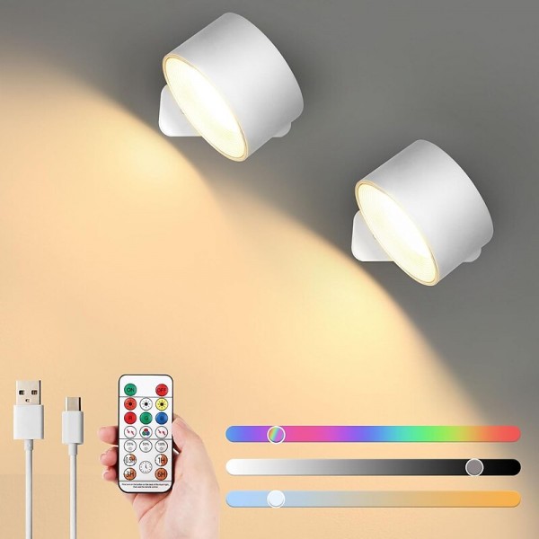LED Wall Mounted Lights 2 Pcs with Remote, Sensor Puck Lamp 3000mAh Rechargeable Battery Operated, Tri-Color Dimmable Magnetic 360° Rotation Cordless Light for Bedroom Bedside LED Wall Mounted Lights 2 Pcs with Remote, Sensor Puck Lamp 3000mAh Rechargeable Battery Operated, Tri-Color Dimmable Magnetic 360° Rotation Cordless Light for Bedroom Bedside