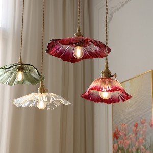 Glass Pendant Light Kitchen Island Lighting Fixture, Purple Flower Glass Shade Style Drop Ceiling Lamp, Dining Room Bedroom Bar Rustic E27 Hanging Chandelier