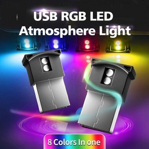 1 Pc Mini USB LED Light, Car Interior LED RGB Lighting 5V Smart USB LED Atmosphere Light Laptop Decoration Night Lamp Adjustable Brightness 8 Colors