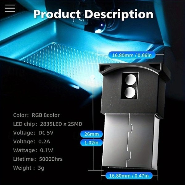 1 Pc Mini USB LED Light, Car Interior LED RGB Lighting 5V Smart USB LED Atmosphere Light Laptop Decoration Night Lamp Adjustable Brightness 8 Colors 1 Pc Mini USB LED Light, Car Interior LED RGB Lighting 5V Smart USB LED Atmosphere Light Laptop Decoration Night Lamp Adjustable Brightness 8 Colors