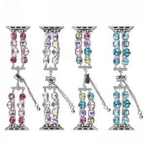 Jewelry Bracelet Compatible with Apple Watch band 38mm 40mm 41mm 42mm 44mm 45mm 49mm Women Crystal Adjustable Alloy Rhinestone Strap Replacement Wristband for iwatch Ultra 2 Series 9 8 7 SE 6 5 4 3 2