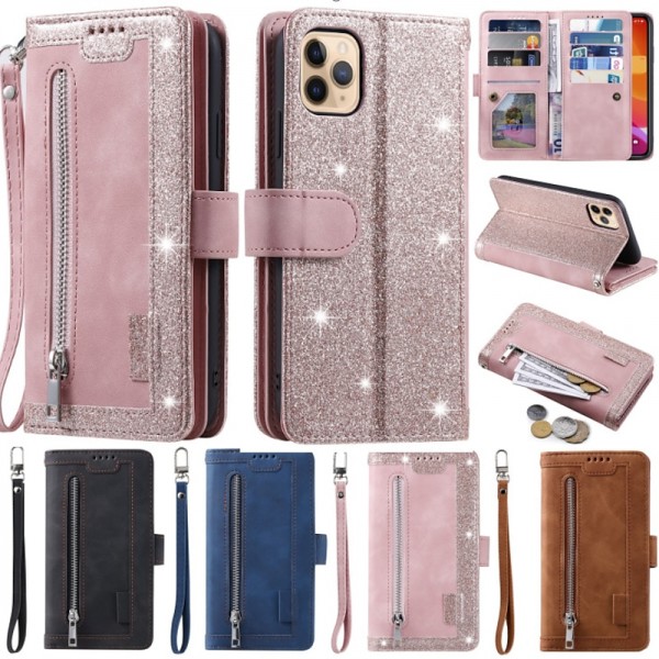 Phone Case For Samsung Galaxy S24 S23 S22 S21 S20 Plus Ultra A54 A34 A14 A73 A53 A33 A72 S10 A71 A52 A51 Full Body Case Wallet Case with Stand Holder Bling Zipper Retro Glitter Shine PU Leather