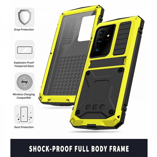 Phone Case For Samsung Galaxy S23 S22 S21 S20 Plus Ultra Note 20 Ultra A32 Full Body Case with Stand Holder Dustproof Military Grade Protection Solid Colored Armor Tempered Glass Metal Aluminium Phone Case For Samsung Galaxy S23 S22 S21 S20 Plus Ultra Note 20 Ultra A32 Full Body Case with Stand Holder Dustproof Military Grade Protection Solid Colored Armor Tempered Glass Metal Aluminium