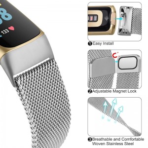 1 pcs Smart Watch Band for Fitbit Charge 5 Stainless Steel Smartwatch Strap Magnetic Adjustable Milanese Loop Charge 5 Replacement  Wristband