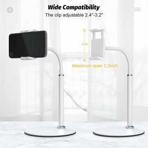Cell Phone Stand, Adjustable Height &amp; Angle Phone Holder Gooseneck Flexible Arm Universal Phone Stand for Desk, Aluminum Alloy Desktop Cell Phone Holder Compatible with 3.5&quot;-6.5&quot; Device