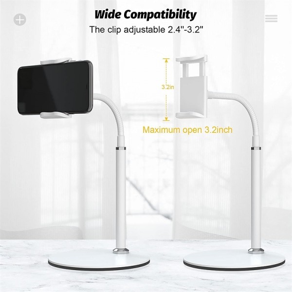 Cell Phone Stand, Adjustable Height & Angle Phone Holder Gooseneck Flexible Arm Universal Phone Stand for Desk, Aluminum Alloy Desktop Cell Phone Holder Compatible with 3.5"-6.5" Device Cell Phone Stand, Adjustable Height & Angle Phone Holder Gooseneck Flexible Arm Universal Phone Stand for Desk, Aluminum Alloy Desktop Cell Phone Holder Compatible with 3.5"-6.5" Device