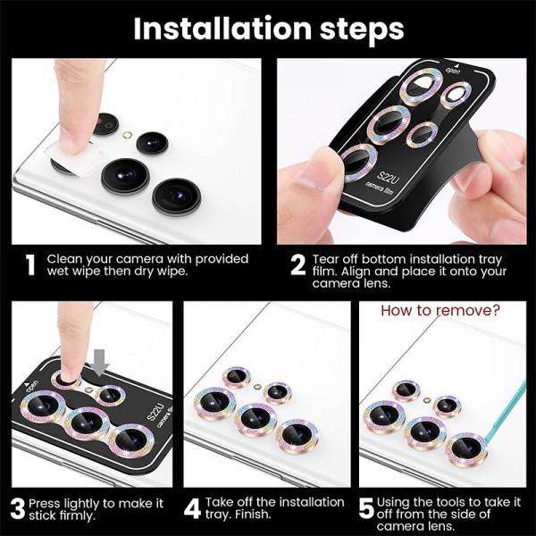 1 Set Camera Lens Protector For Samsung S24 Ultra Plus S23 Ultra Plus S22 Ultra Tempered Glass Aluminum alloy 9H Hardness Anti-Fingerprint Diamond Scratch Proof 1 Set Camera Lens Protector For Samsung S24 Ultra Plus S23 Ultra Plus S22 Ultra Tempered Glass Aluminum alloy 9H Hardness Anti-Fingerprint Diamond Scratch Proof