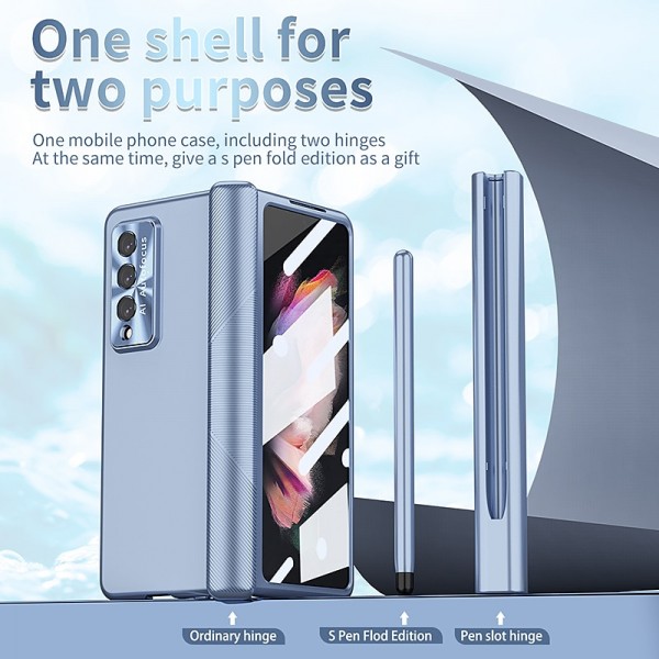Phone Case For Samsung Galaxy Z Fold 5 Z Fold 4 Z Fold 3 Full Body Case Flip Pencil Holder Plating Solid Colored PC Phone Case For Samsung Galaxy Z Fold 5 Z Fold 4 Z Fold 3 Full Body Case Flip Pencil Holder Plating Solid Colored PC