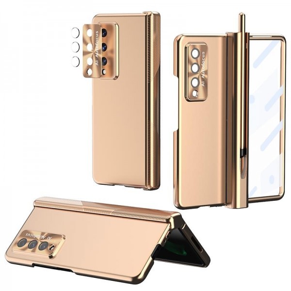 Phone Case For Samsung Galaxy Z Fold 5 Z Fold 4 Z Fold 3 Full Body Case Flip Pencil Holder Plating Solid Colored PC Phone Case For Samsung Galaxy Z Fold 5 Z Fold 4 Z Fold 3 Full Body Case Flip Pencil Holder Plating Solid Colored PC