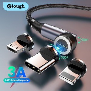 540 Magnetic Cable 3A Fast Charging Micro USB Type C Cable For iPhone Xiaomi Samsung Magnet Charger Phone Data Cord Wire