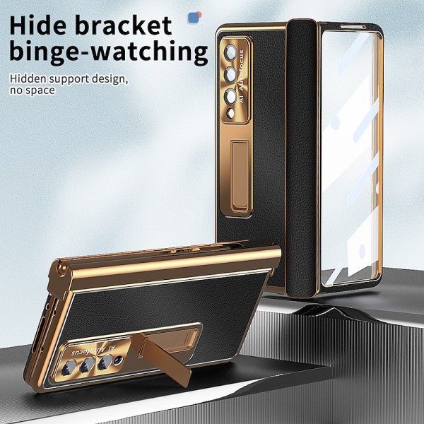 Phone Case Plating Leather Case For Samsung Galaxy Z Fold 5 Z Fold 4 Z Fold 3 5G Magnetic Kickstand with Pencil Holder(without Pen) Carbon Fibe Screen Protector Phone C Bumper Frame PC PU Leather Phone Case Plating Leather Case For Samsung Galaxy Z Fold 5 Z Fold 4 Z Fold 3 5G Magnetic Kickstand with Pencil Holder(without Pen) Carbon Fibe Screen Protector Phone C Bumper Frame PC PU Leather