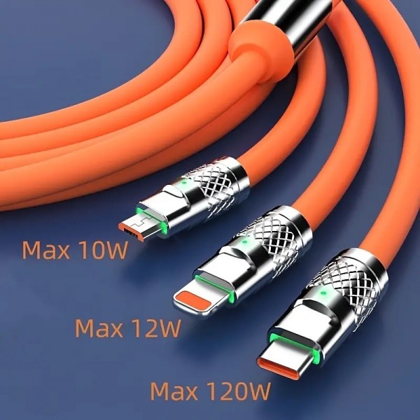3.3ft 120W 3-In-1 Multi Fast Charging Nylon Braided Cable USB Charger Cord With 3 Different Ports (USB C/Micro/Lightning) 3.3ft 120W 3-In-1 Multi Fast Charging Nylon Braided Cable USB Charger Cord With 3 Different Ports (USB C/Micro/Lightning)