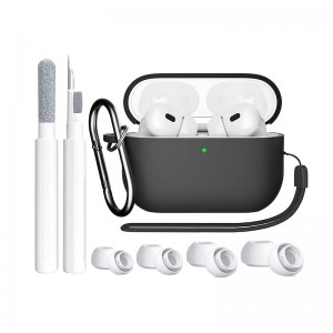 4 in 1 for AirPods Pro 2nd/1st Generation Case Cover 2022/2019 with Cleaner kit&amp;Replacement Eartips(XS/S/M/L)Soft Silicone AirPod Pro Case with Keychain and Lanyard