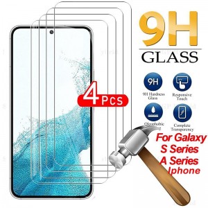 4 pcs Screen Protector For Samsung Galaxy S24 Ultra Plus S23 S22 S21 S20 Plus Ultra A73 A53 A33 A23 A13 A72 A52 A42 A32 A22 A12 A02 Note 20 Ultra 10 Plus Tempered Glass 9H Hardness Anti Bubbles