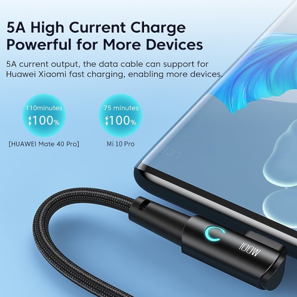 90 Degree Elbow Game Data Cable 60W 100WType-C to Type-C Cable PD Fast Charging Nylon Braided USB C Cable For Samsung Xiaomi Huawei Mobile Phones