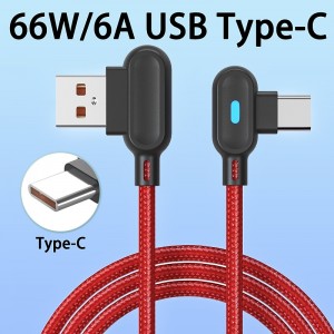 66W 6A Fast Charging Usb C Cable Elbow Cable for Game for Xiaomi Redmi POCO Huawei Honor Mobile Phone Charger Type C Cable