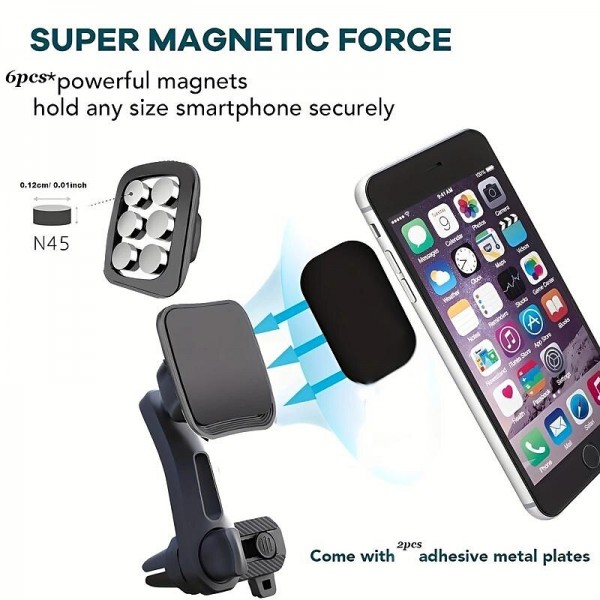 Magnetic Phone Holder Car Phone Mount With 6 Strong Magnets Phone Holder For Car Cell Phone Magnetic Car Mount Holder Compatible With All Smartphones