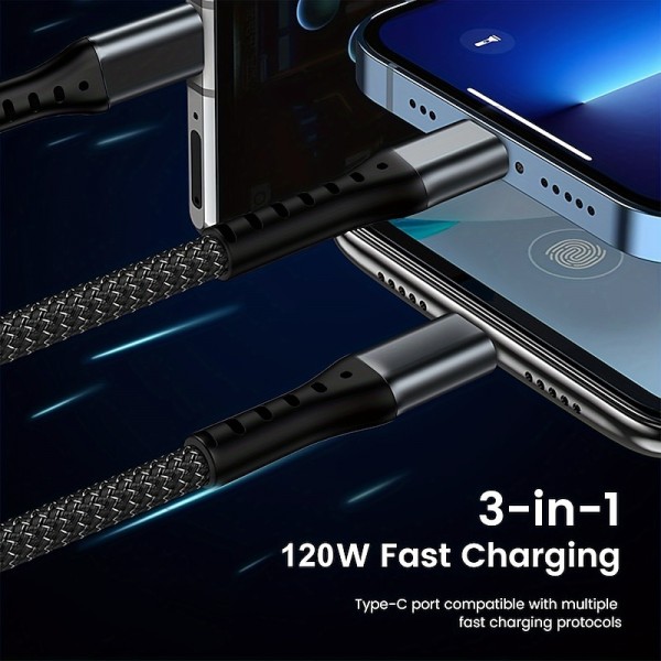 3-in-1 100W Fast Charging Cable Smart Super Fast Charging Support Multi-Interface Charging USB Visual Power Charging Cable Compatible With Apple Samsung OPPO Car Fast Charging Cable 3-in-1 100W Fast Charging Cable Smart Super Fast Charging Support Multi-Interface Charging USB Visual Power Charging Cable Compatible With Apple Samsung OPPO Car Fast Charging Cable