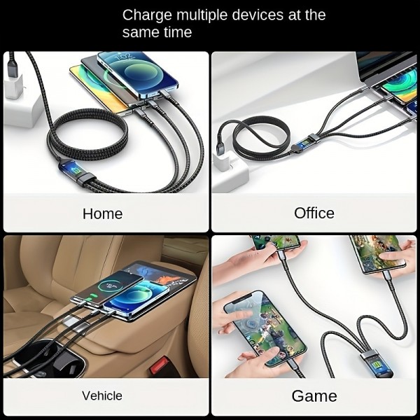 3-in-1 100W Fast Charging Cable Smart Super Fast Charging Support Multi-Interface Charging USB Visual Power Charging Cable Compatible With Apple Samsung OPPO Car Fast Charging Cable 3-in-1 100W Fast Charging Cable Smart Super Fast Charging Support Multi-Interface Charging USB Visual Power Charging Cable Compatible With Apple Samsung OPPO Car Fast Charging Cable