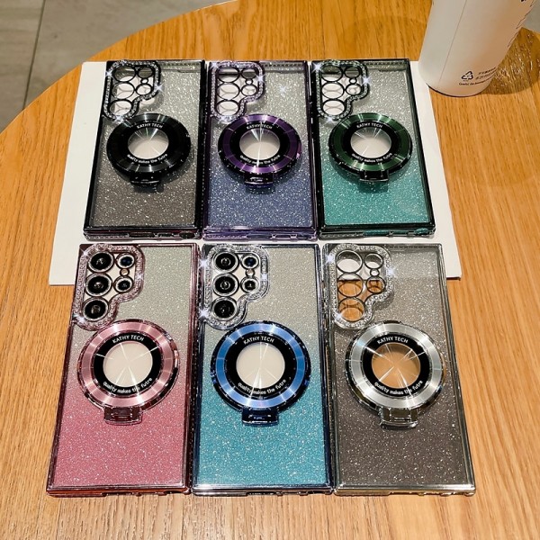 Phone Case For Samsung Galaxy S24 S23 Ultra Plus S23 S22 S22 Plus  Ultra Back Cover Magnetic Adsorption with Stand Holder Support Wireless Charging Bling Glitter Shiny TPU