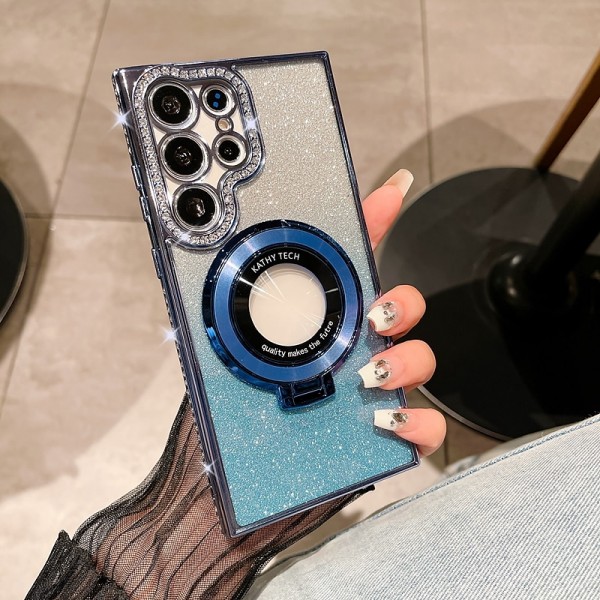 Phone Case For Samsung Galaxy S24 S23 Ultra Plus S23 S22 S22 Plus  Ultra Back Cover Magnetic Adsorption with Stand Holder Support Wireless Charging Bling Glitter Shiny TPU