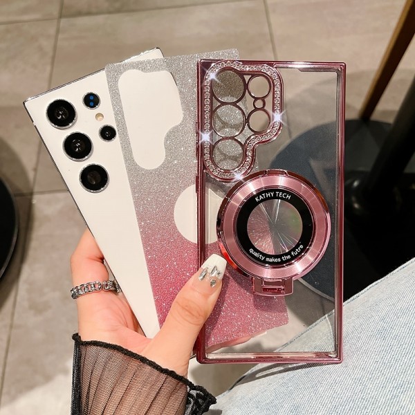 Phone Case For Samsung Galaxy S24 S23 Ultra Plus S23 S22 S22 Plus  Ultra Back Cover Magnetic Adsorption with Stand Holder Support Wireless Charging Bling Glitter Shiny TPU