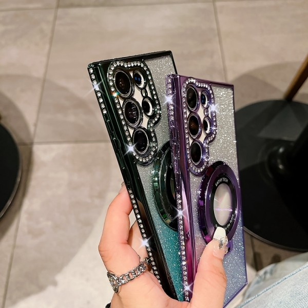 Phone Case For Samsung Galaxy S24 S23 Ultra Plus S23 S22 S22 Plus  Ultra Back Cover Magnetic Adsorption with Stand Holder Support Wireless Charging Bling Glitter Shiny TPU