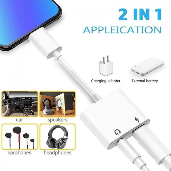 Adapter & Splitter For IPhone Headphones 2 In 1 Dual Interface For Iphone Charger Cable Aux Audio Adapter Converter For IPhone 13/12/11/X/XS/XR/8/7 IPad Support Calling Charging Adapter & Splitter For IPhone Headphones 2 In 1 Dual Interface For Iphone Charger Cable Aux Audio Adapter Converter For IPhone 13/12/11/X/XS/XR/8/7 IPad Support Calling Charging