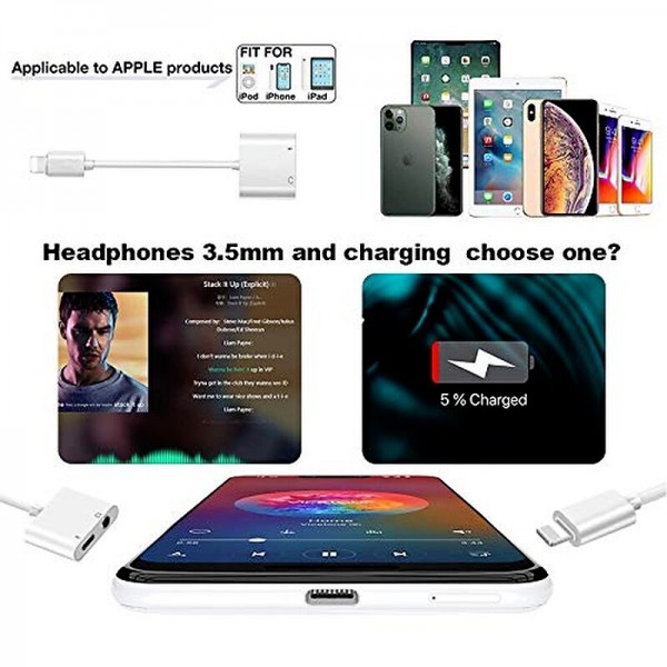 Adapter & Splitter For IPhone Headphones 2 In 1 Dual Interface For Iphone Charger Cable Aux Audio Adapter Converter For IPhone 13/12/11/X/XS/XR/8/7 IPad Support Calling Charging Adapter & Splitter For IPhone Headphones 2 In 1 Dual Interface For Iphone Charger Cable Aux Audio Adapter Converter For IPhone 13/12/11/X/XS/XR/8/7 IPad Support Calling Charging
