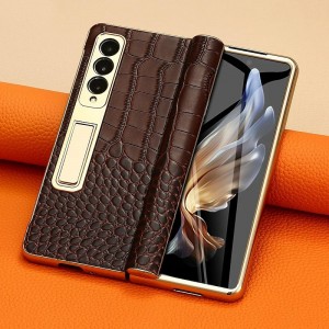Phone Case For Samsung Galaxy Z Fold 5 Z Fold 4 Z Fold 3 Back Cover Camera Lens Protector Kickstand Shockproof Retro Genuine Leather Phone Case For Samsung Galaxy Z Fold 5 Z Fold 4 Z Fold 3 Back Cover Camera Lens Protector Kickstand Shockproof Retro Genuine Leather