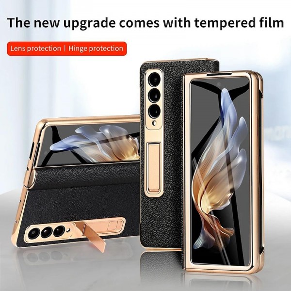Phone Case For Samsung Galaxy Z Fold 5 Z Fold 4 Z Fold 3 Back Cover Camera Lens Protector Kickstand Shockproof Retro Genuine Leather Phone Case For Samsung Galaxy Z Fold 5 Z Fold 4 Z Fold 3 Back Cover Camera Lens Protector Kickstand Shockproof Retro Genuine Leather