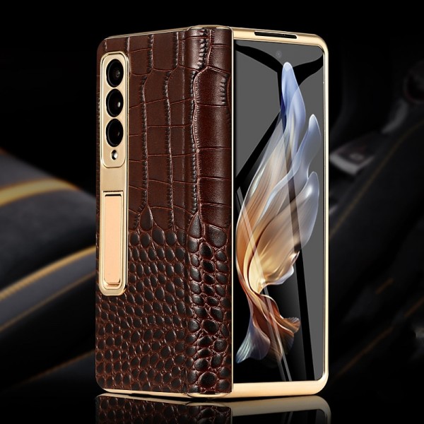 Phone Case For Samsung Galaxy Z Fold 5 Z Fold 4 Z Fold 3 Back Cover Camera Lens Protector Kickstand Shockproof Retro Genuine Leather Phone Case For Samsung Galaxy Z Fold 5 Z Fold 4 Z Fold 3 Back Cover Camera Lens Protector Kickstand Shockproof Retro Genuine Leather
