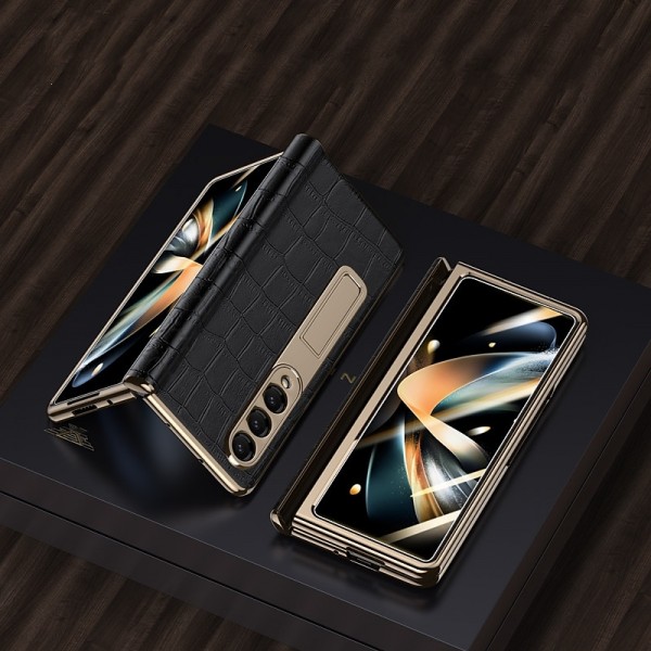 Leather Phone Case for Samsung Galaxy Z Fold 5 4 3 Fold4 Fold5 Gold Plating Magnetic Hinge Stand Back Cover with Mirror Film Leather Phone Case for Samsung Galaxy Z Fold 5 4 3 Fold4 Fold5 Gold Plating Magnetic Hinge Stand Back Cover with Mirror Film